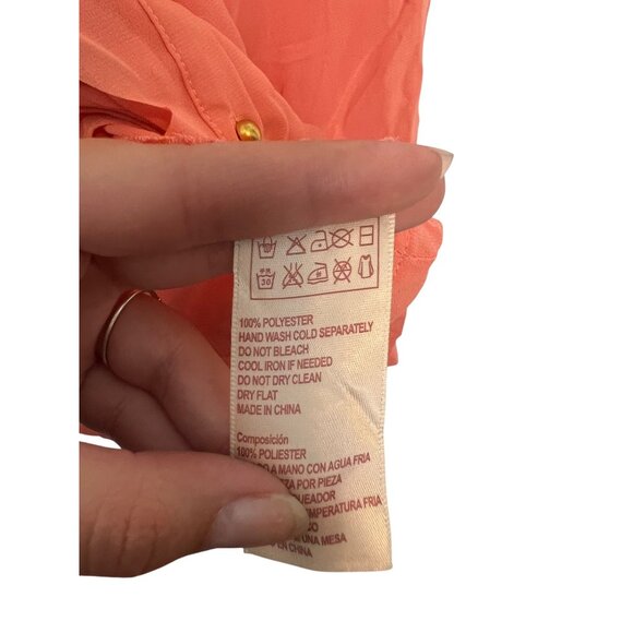 Roman Fashion Sheer Long Sleeve Womens Button-Up Blouse 1X Coral Polyester - Picture 3 of 5